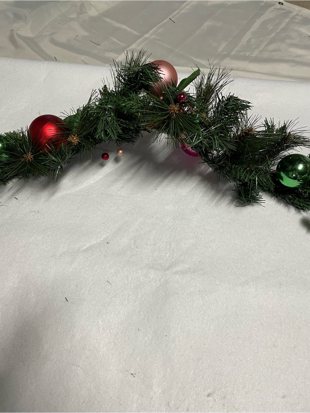Festive Green Christmas Garland with Red and Pink Ornaments 5 Foot Long - Picture 3 of 6